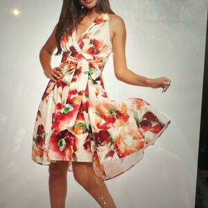 Eva Franco Floral Tie Front Sleeveless Party Dress